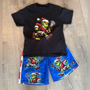 Lacrosse Unlimited “Laxmas grinch” shorts and shirt youth small